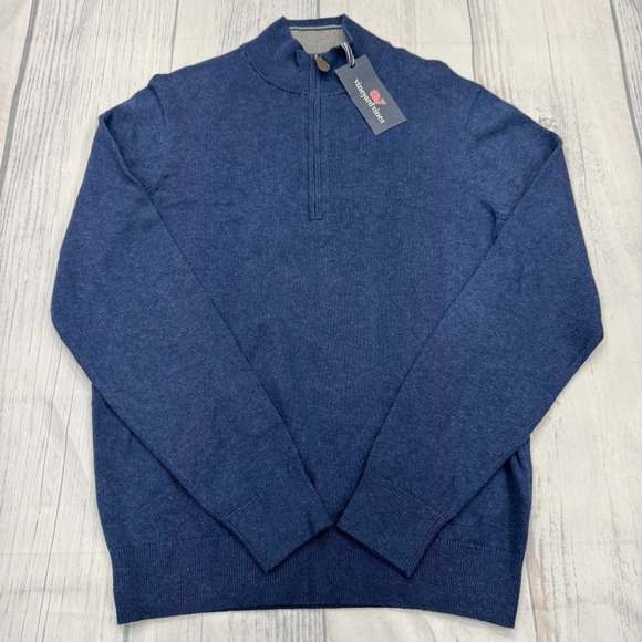 NWT Vineyard Vines Zip Sweater XS Blue Deep Bay Cotton Cashmere Golf Preppy Mens